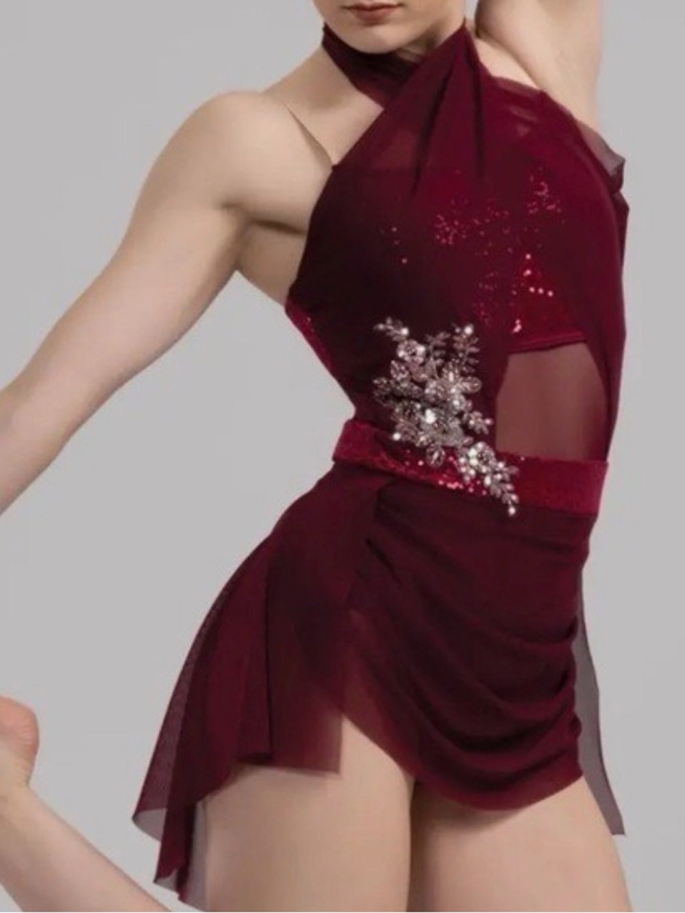Weissman Maroon Sequined Chiffon Dance Dress